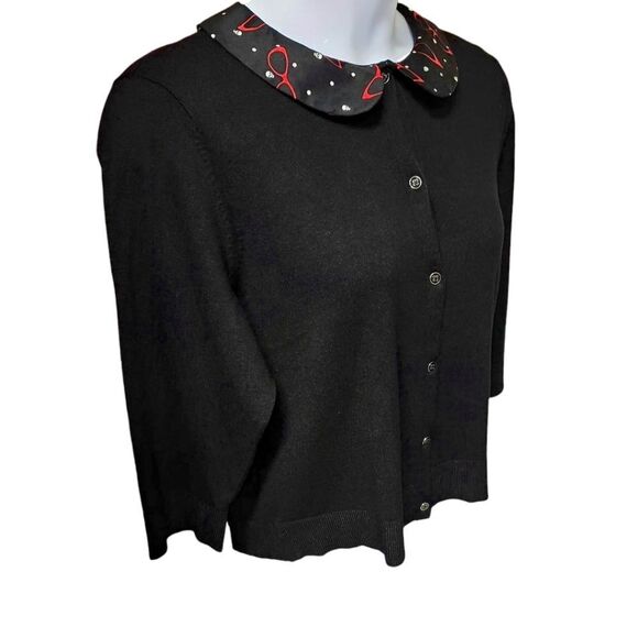 TORRID RETRO CHIC SKULLS/SUNGLASSES DESIGN COLLAR 3/4 Sleeve button- up Sweater - Picture 6 of 16
